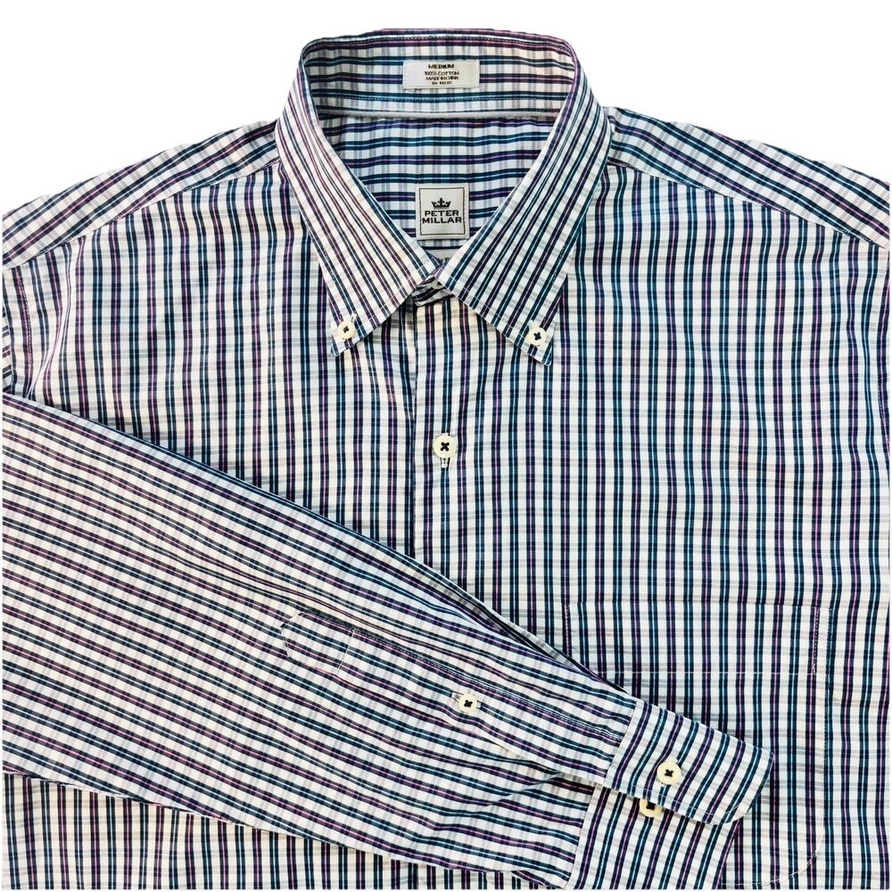 Peter Millar Shirt Mens M Seaside Finish Multi-Color Button Down Long Sleeve